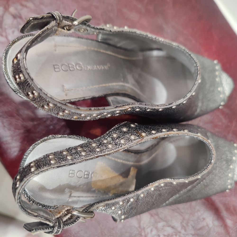 Bcbgeneration Size 9 Silver Platform Leather Slin… - image 6